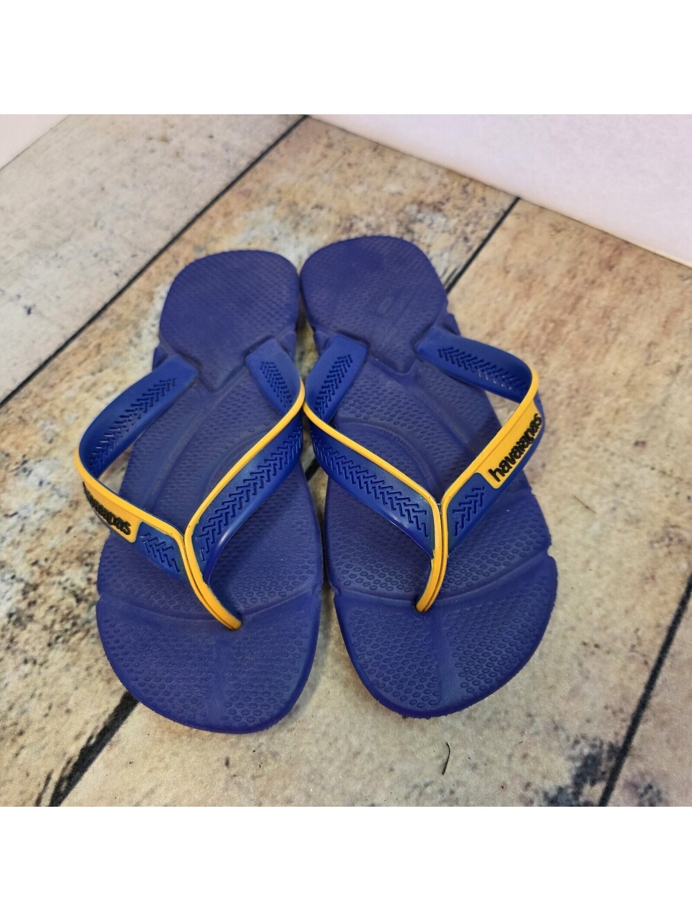 Havaianas Power Flip Flops Mens Size 8 To 9 Blue And Yellow Thong Sandals Beach